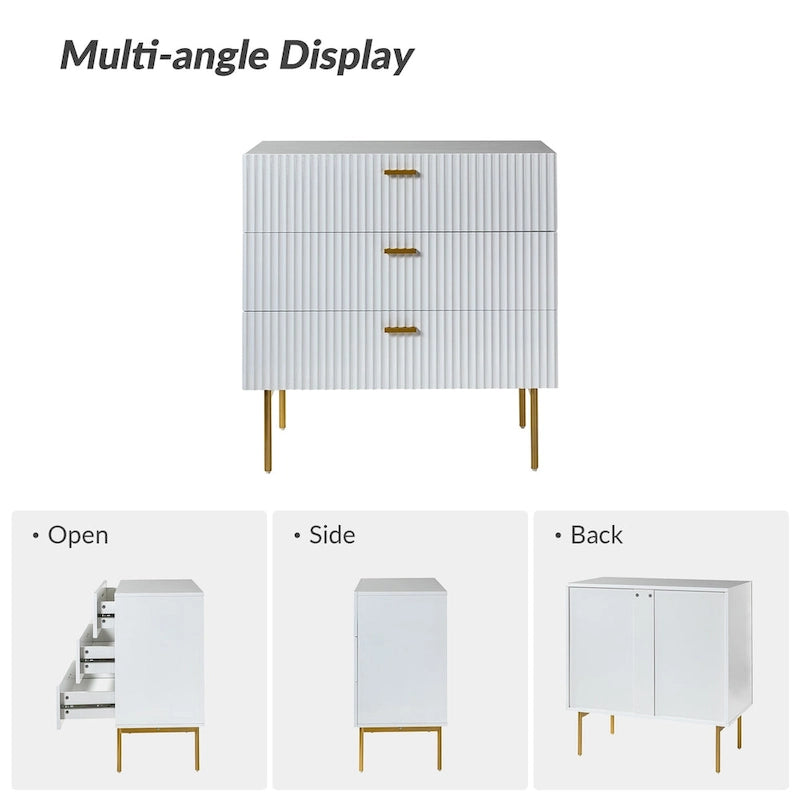Table de chevet commode moderne à 3 tiroirs avec pieds en métal