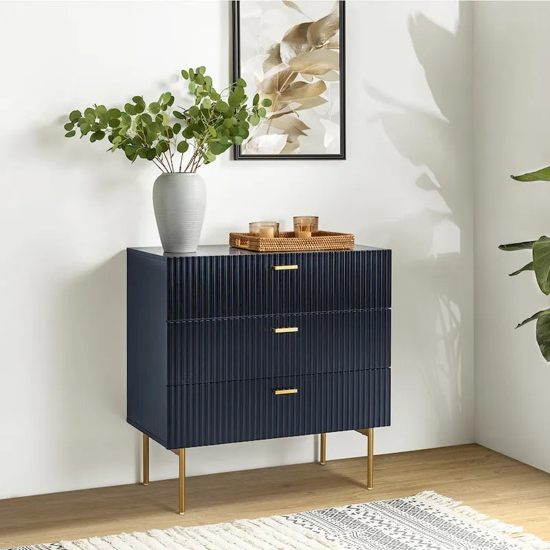 Table de chevet commode moderne à 3 tiroirs avec pieds en métal