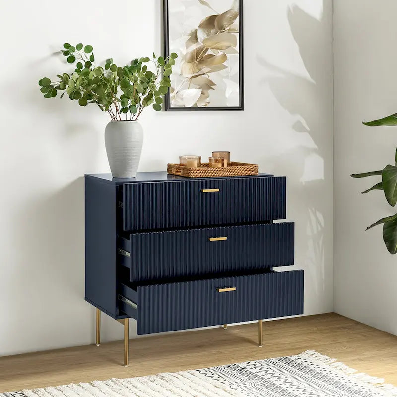 Table de chevet commode moderne à 3 tiroirs avec pieds en métal