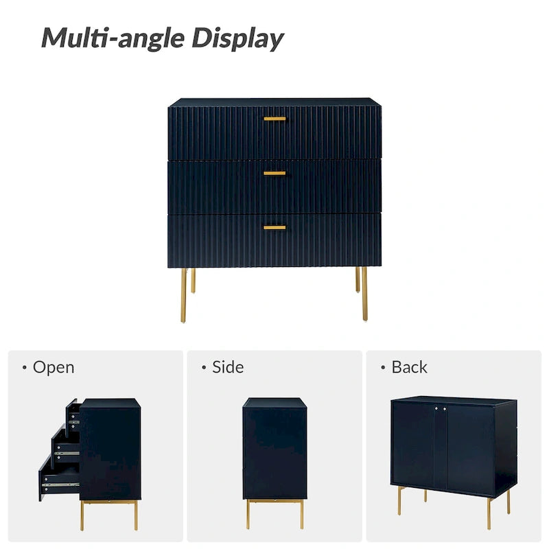 Table de chevet commode moderne à 3 tiroirs avec pieds en métal