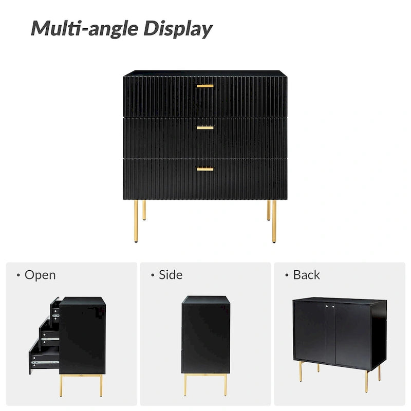 Table de chevet commode moderne à 3 tiroirs avec pieds en métal