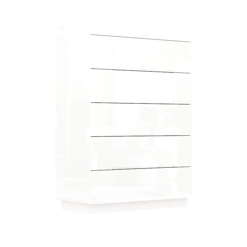 Commode haute brillance à 5 tiroirs avec éclairage LED et plateau spacieux