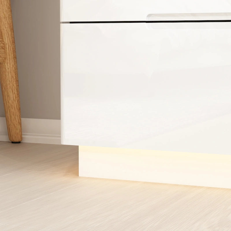 Commode haute brillance à 5 tiroirs avec éclairage LED et plateau spacieux