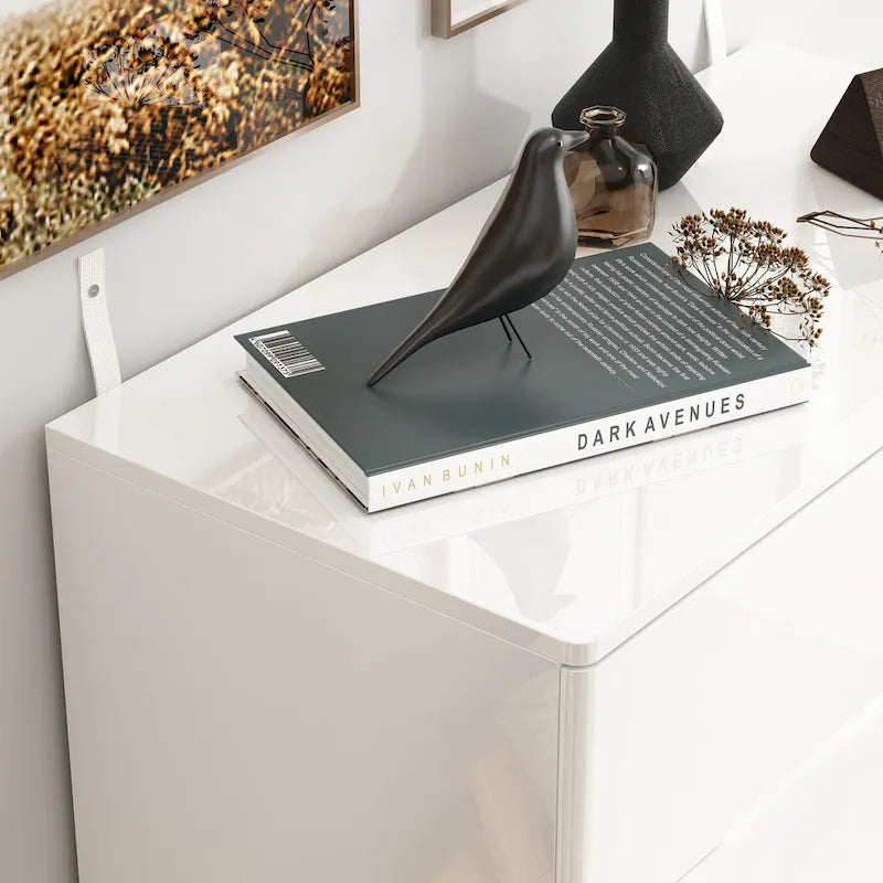 Commode haute brillance à 5 tiroirs avec éclairage LED et plateau spacieux