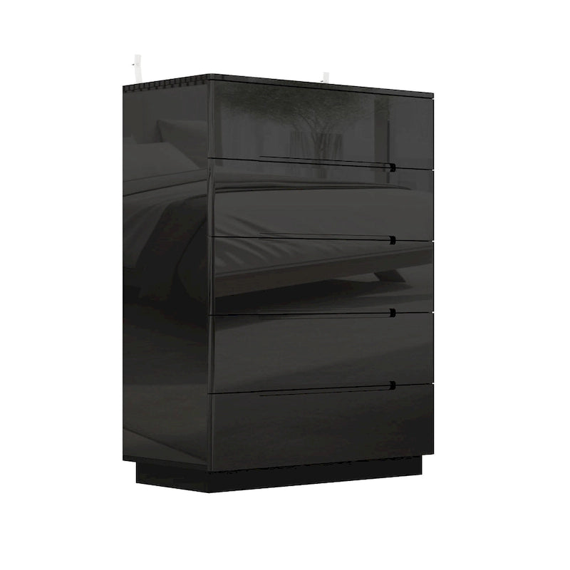 Commode haute brillance à 5 tiroirs avec éclairage LED et plateau spacieux