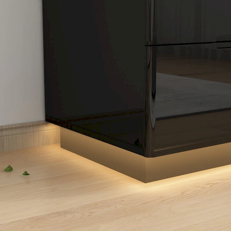 Commode haute brillance à 5 tiroirs avec éclairage LED et plateau spacieux