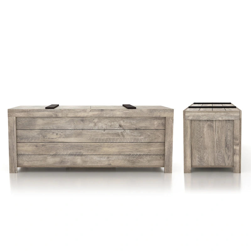 Banc de rangement rustique en chêne vieilli
