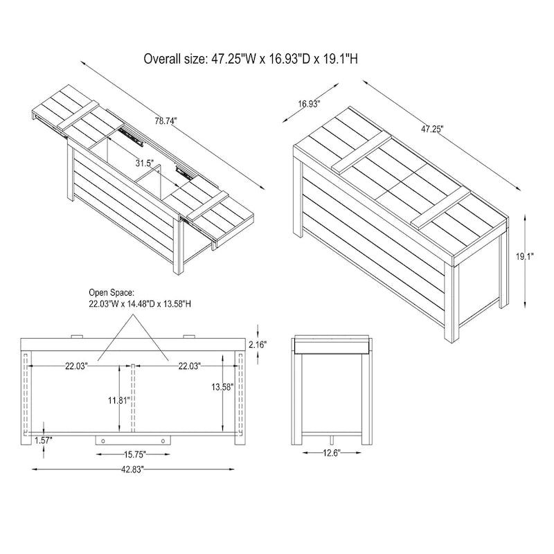 Banc de rangement rustique en chêne vieilli