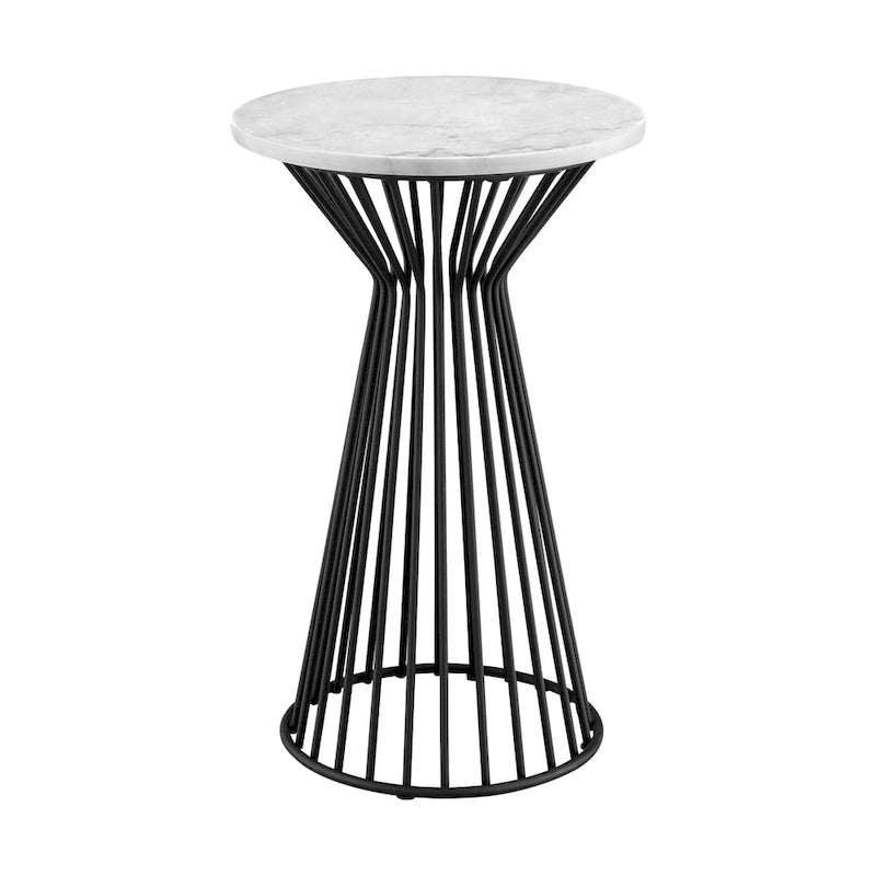 Table d'appoint à piédestal avec plateau en marbre blanc et base en métal noir