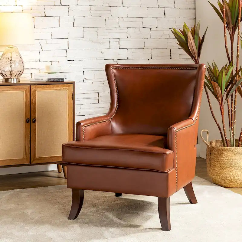Fauteuil à oreilles ergonomique en similicuir végétalien de style Mid-Century Modern