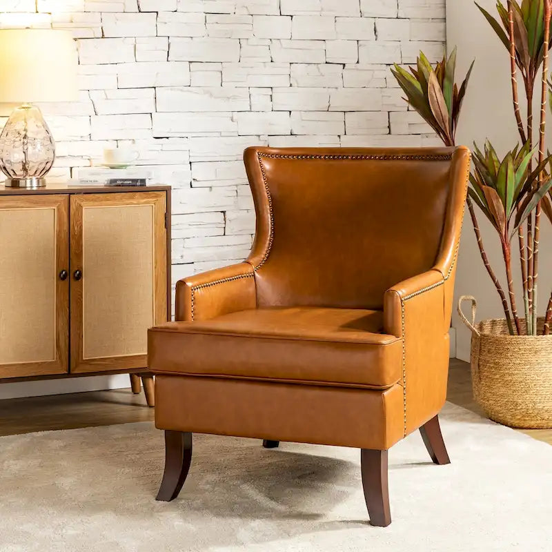 Fauteuil à oreilles ergonomique en similicuir végétalien de style Mid-Century Modern