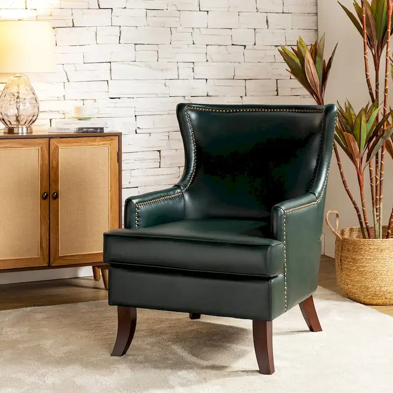 Fauteuil à oreilles ergonomique en similicuir végétalien de style Mid-Century Modern