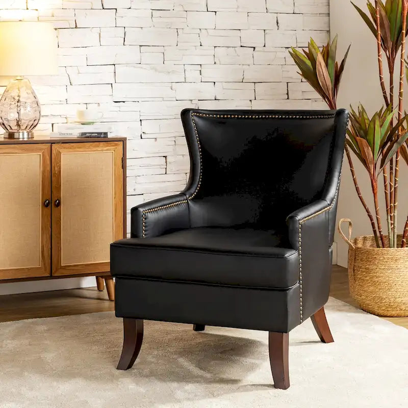 Fauteuil à oreilles ergonomique en similicuir végétalien de style Mid-Century Modern