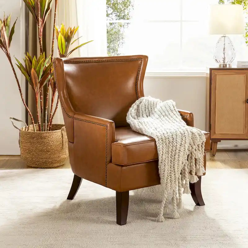 Fauteuil à oreilles ergonomique en similicuir végétalien de style Mid-Century Modern