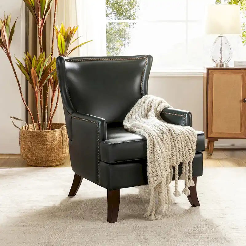 Fauteuil à oreilles ergonomique en similicuir végétalien de style Mid-Century Modern