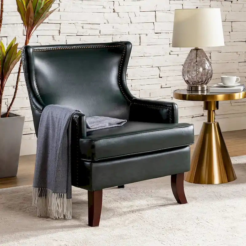 Fauteuil à oreilles ergonomique en similicuir végétalien de style Mid-Century Modern