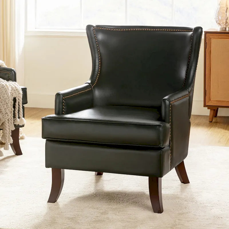 Fauteuil à oreilles ergonomique en similicuir végétalien de style Mid-Century Modern