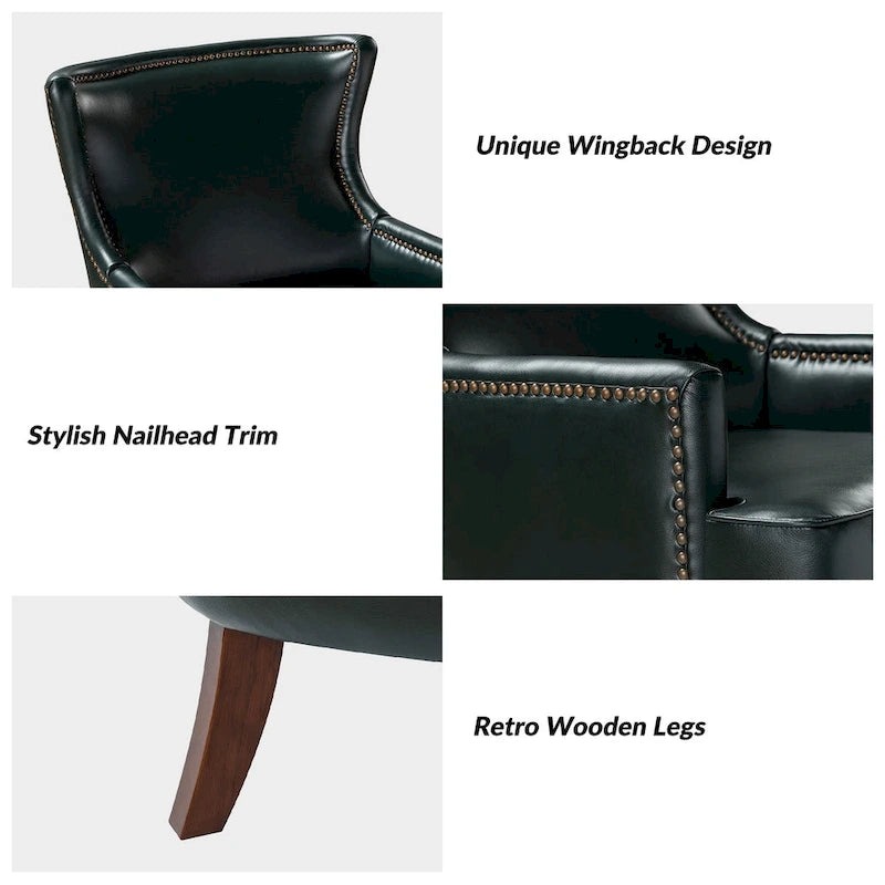 Fauteuil à oreilles ergonomique en similicuir végétalien de style Mid-Century Modern