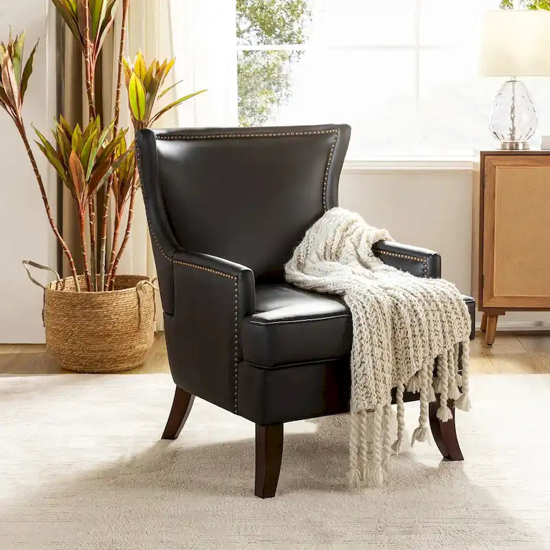 Fauteuil à oreilles ergonomique en similicuir végétalien de style Mid-Century Modern
