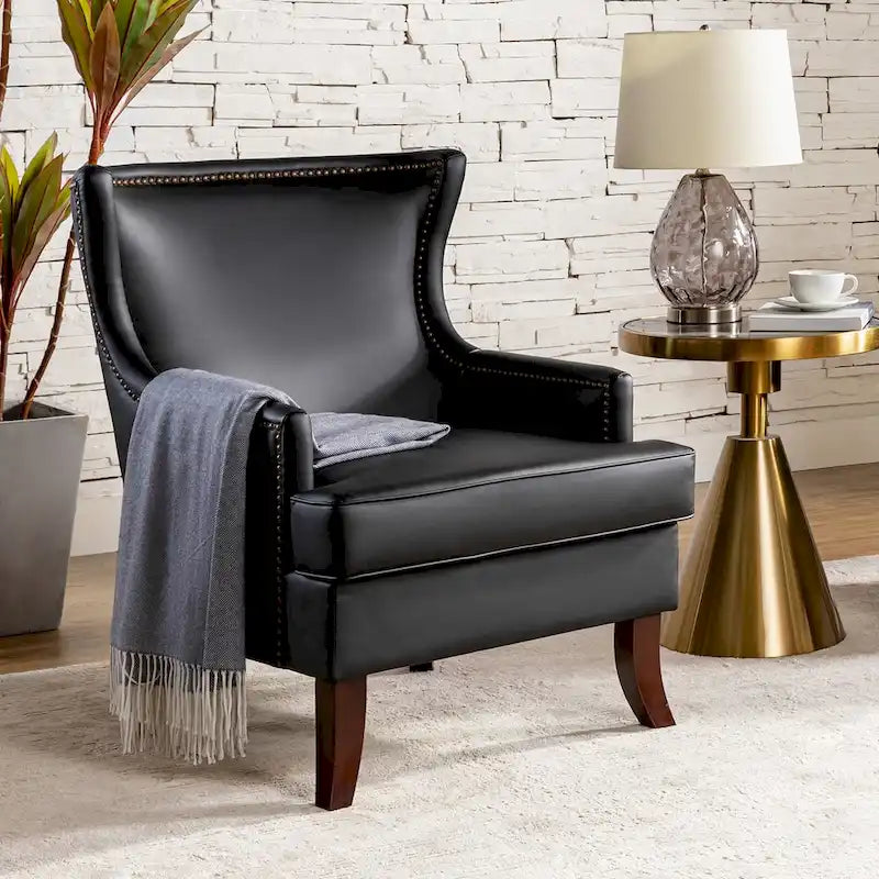Fauteuil à oreilles ergonomique en similicuir végétalien de style Mid-Century Modern