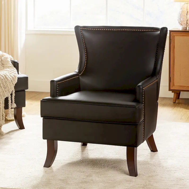 Fauteuil à oreilles ergonomique en similicuir végétalien de style Mid-Century Modern