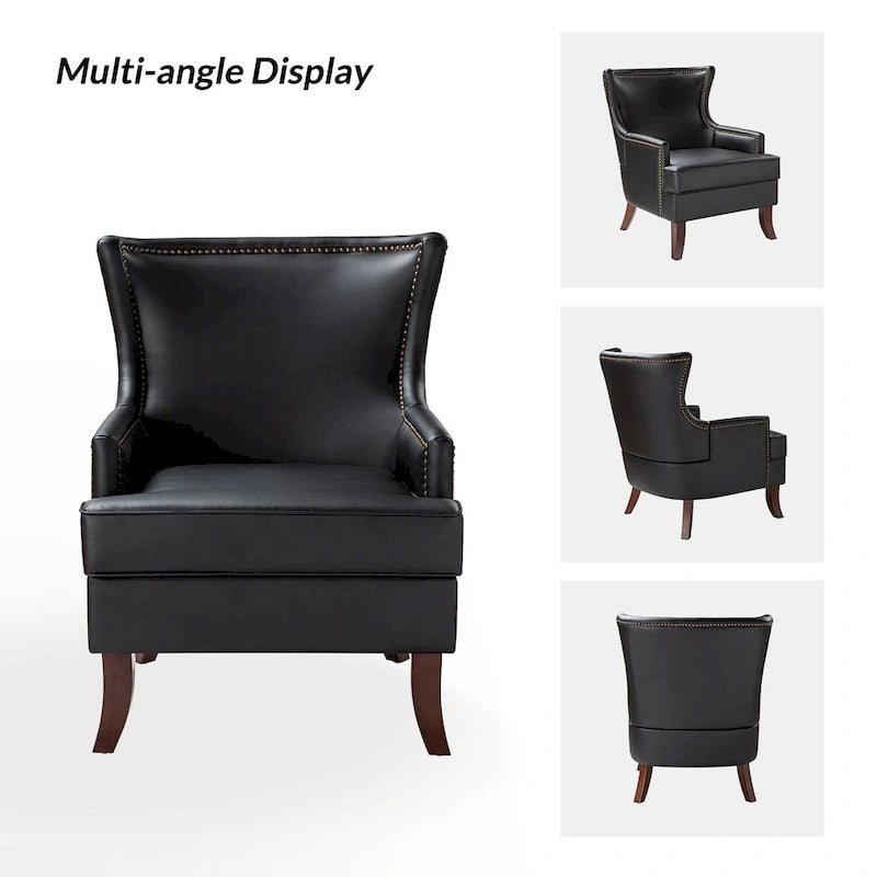 Fauteuil à oreilles ergonomique en similicuir végétalien de style Mid-Century Modern