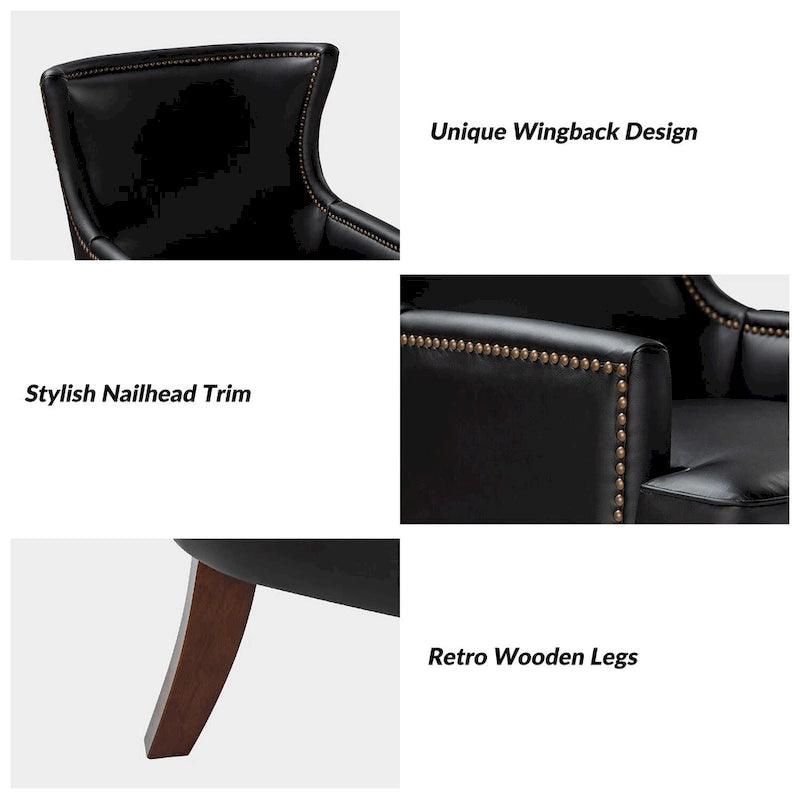 Fauteuil à oreilles ergonomique en similicuir végétalien de style Mid-Century Modern
