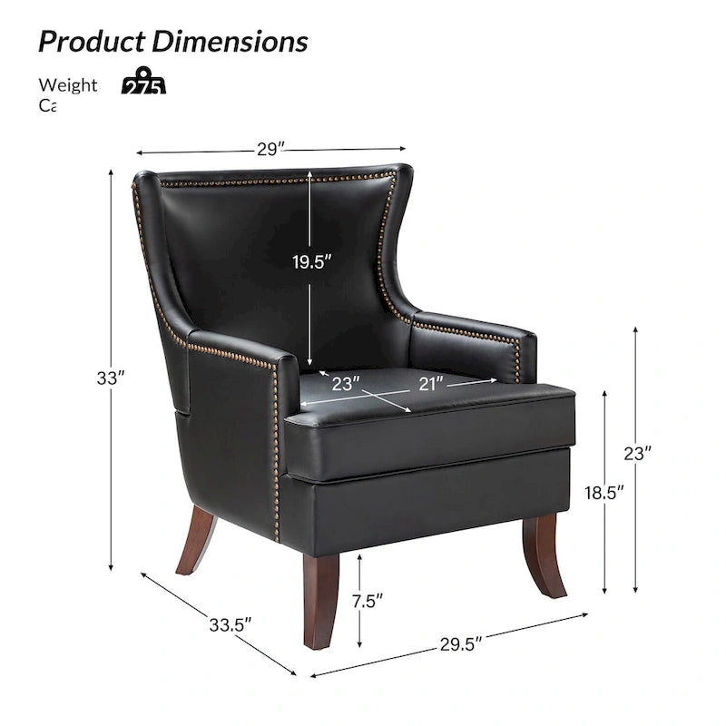 Fauteuil à oreilles ergonomique en similicuir végétalien de style Mid-Century Modern