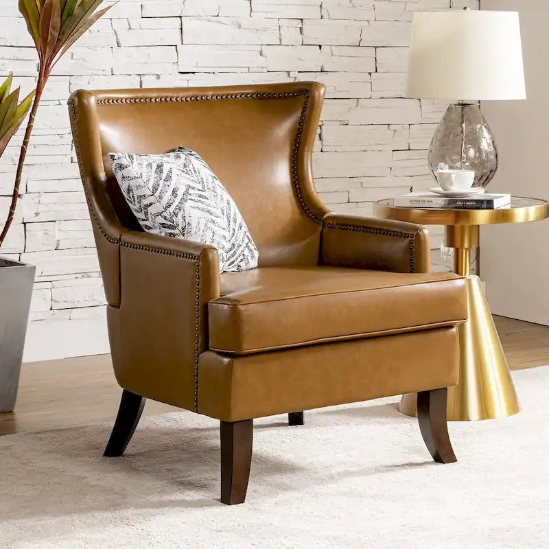 Fauteuil à oreilles ergonomique en similicuir végétalien de style Mid-Century Modern