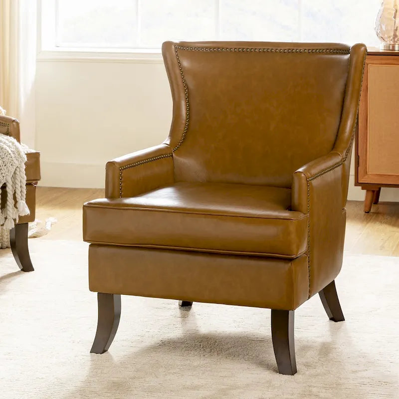 Fauteuil à oreilles ergonomique en similicuir végétalien de style Mid-Century Modern
