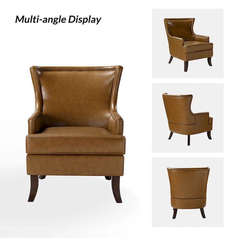 Fauteuil à oreilles ergonomique en similicuir végétalien de style Mid-Century Modern