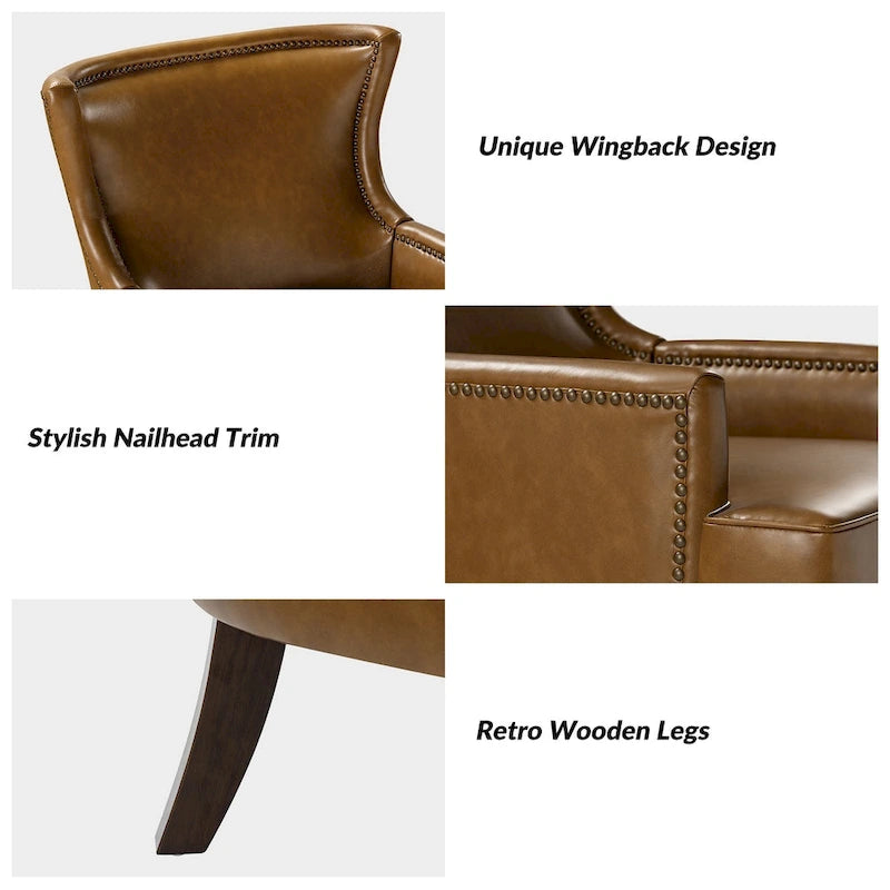 Fauteuil à oreilles ergonomique en similicuir végétalien de style Mid-Century Modern