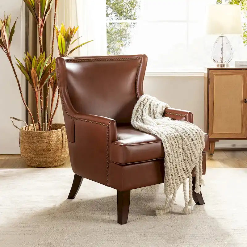 Fauteuil à oreilles ergonomique en similicuir végétalien de style Mid-Century Modern