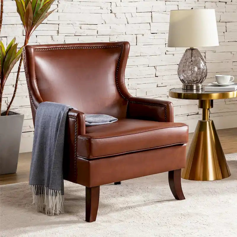 Fauteuil à oreilles ergonomique en similicuir végétalien de style Mid-Century Modern