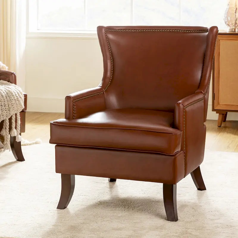 Fauteuil à oreilles ergonomique en similicuir végétalien de style Mid-Century Modern