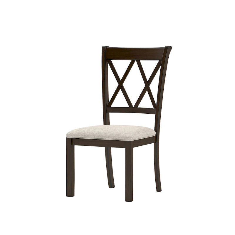 Chaises de salle à manger capitonnées à dossier croisé avec pieds en hévéa, lot de 2