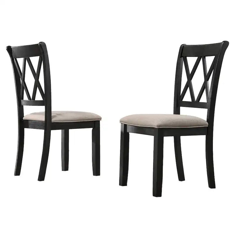 Chaises de salle à manger capitonnées à dossier croisé avec pieds en hévéa, lot de 2
