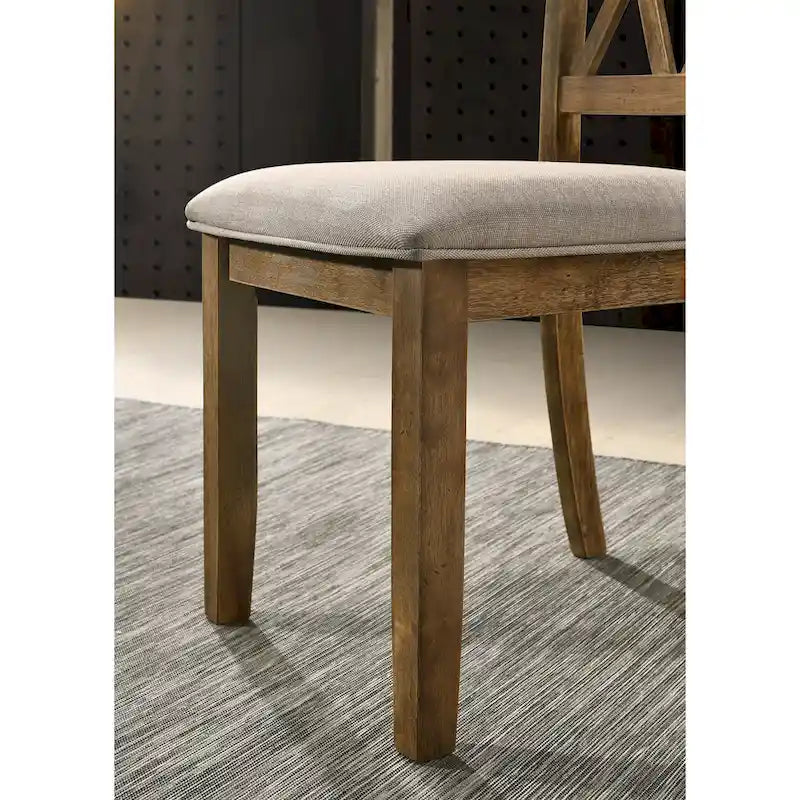 Chaises de salle à manger capitonnées à dossier croisé avec pieds en hévéa, lot de 2