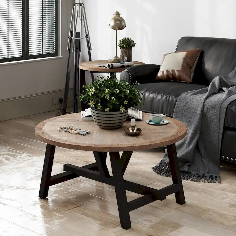 Bout de canapé rustique de ferme | Table d'appoint de style champêtre français pour petits espaces
