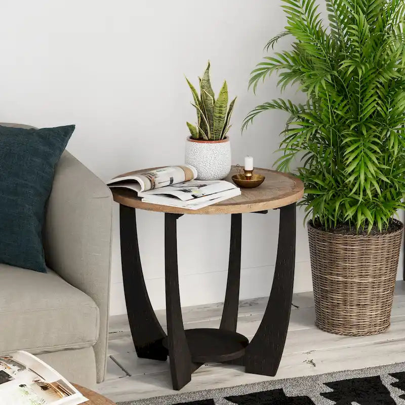 Bout de canapé rustique de ferme | Table d'appoint de style champêtre français pour petits espaces