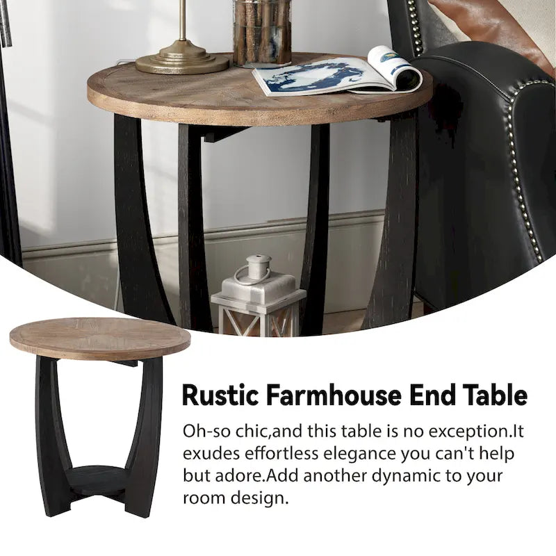 Bout de canapé rustique de ferme | Table d'appoint de style champêtre français pour petits espaces