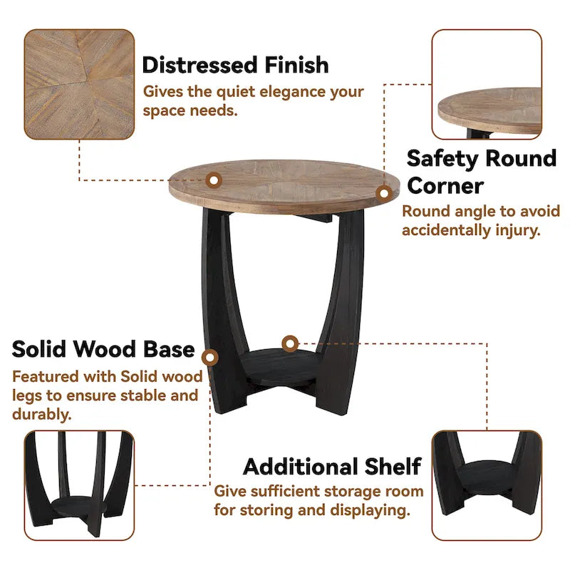 Bout de canapé rustique de ferme | Table d'appoint de style champêtre français pour petits espaces