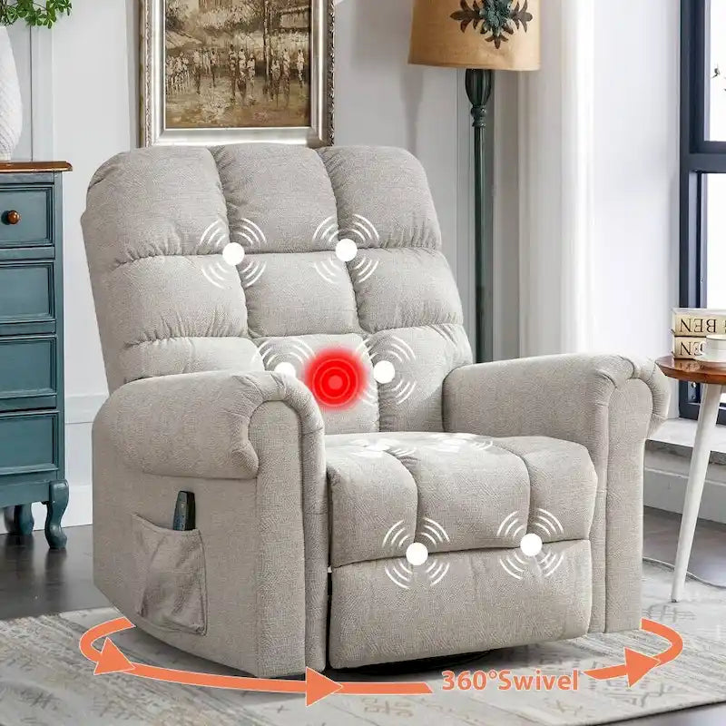 Fauteuil inclinable, pivotant et berçant surdimensionné avec 4 zones de massage
