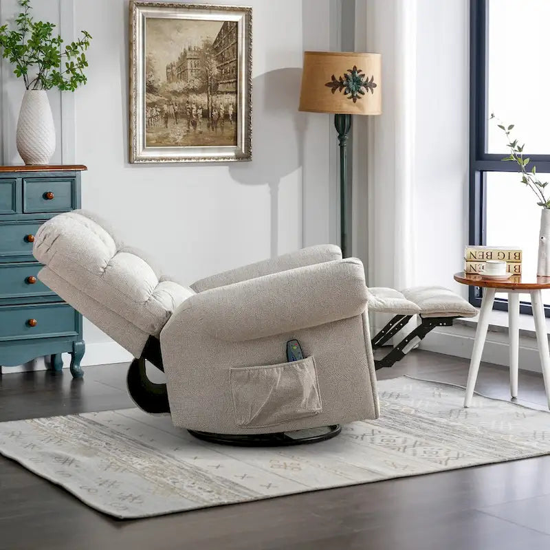 Fauteuil inclinable, pivotant et berçant surdimensionné avec 4 zones de massage