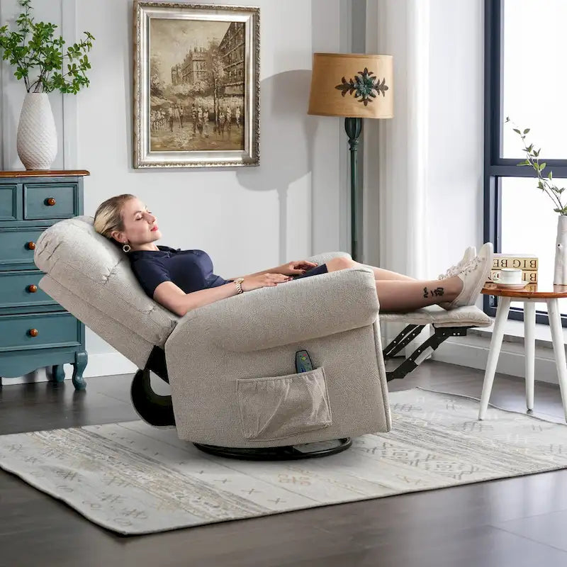 Fauteuil inclinable, pivotant et berçant surdimensionné avec 4 zones de massage