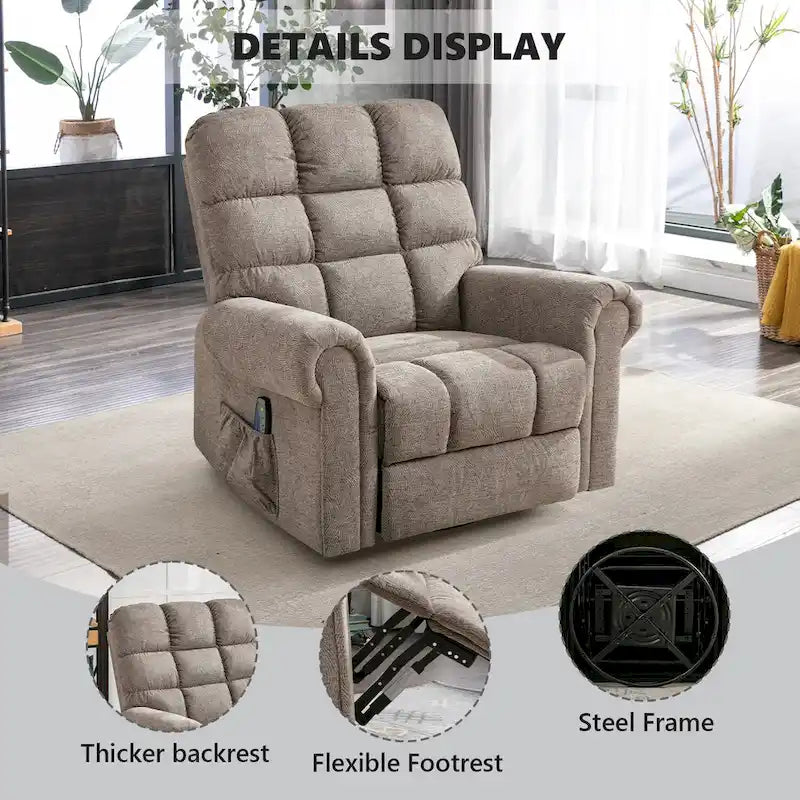 Fauteuil inclinable, pivotant et berçant surdimensionné avec 4 zones de massage