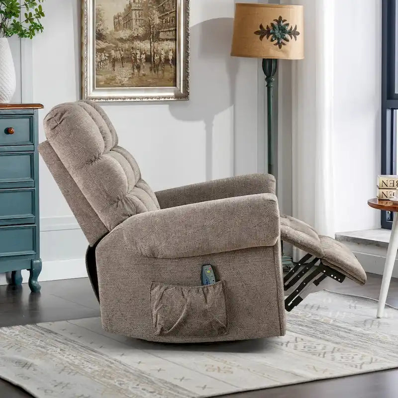 Fauteuil inclinable, pivotant et berçant surdimensionné avec 4 zones de massage