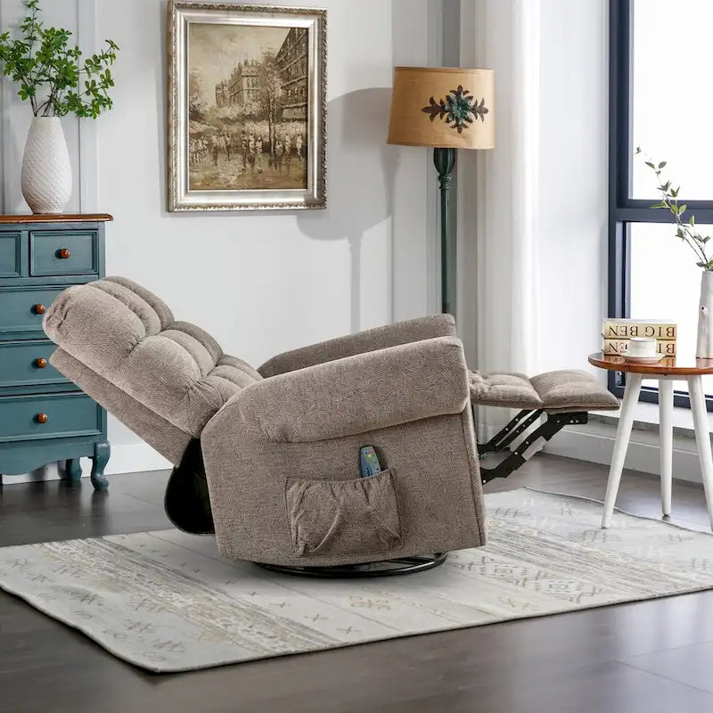 Fauteuil inclinable, pivotant et berçant surdimensionné avec 4 zones de massage