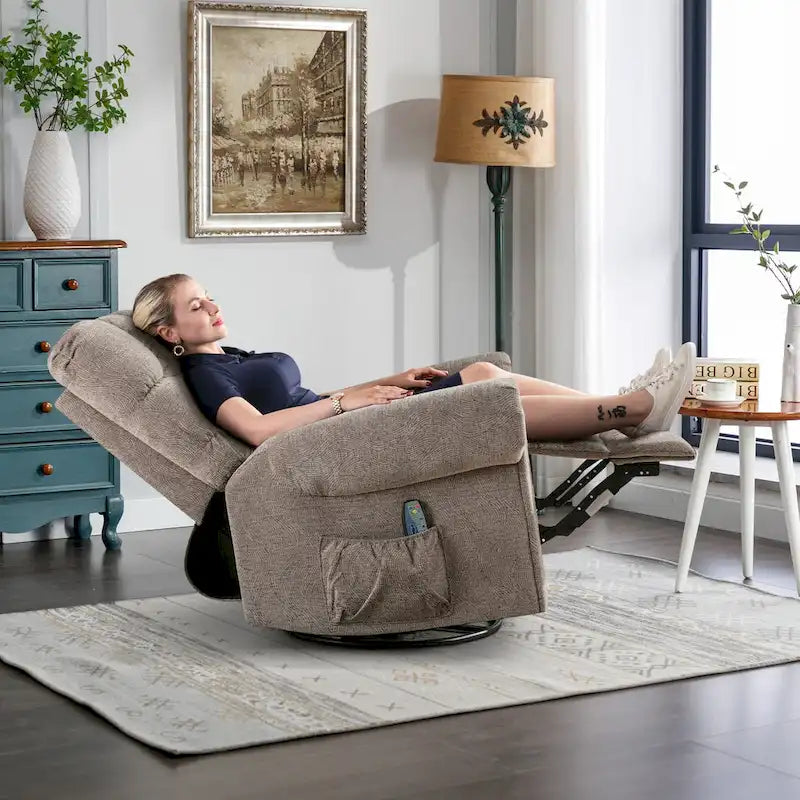Fauteuil inclinable, pivotant et berçant surdimensionné avec 4 zones de massage