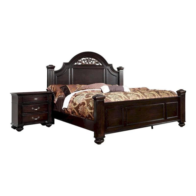Ensemble de chambre 2 pièces en noyer traditionnel avec lit à colonnes